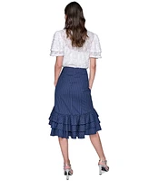 Karl Lagerfeld Paris Women's Pinstriped Asymmetrical Ruffled Skirt