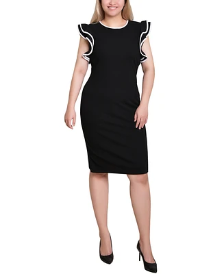 Ny Collection Petite Ruffle Sleeve Dress with Contrast Tipping