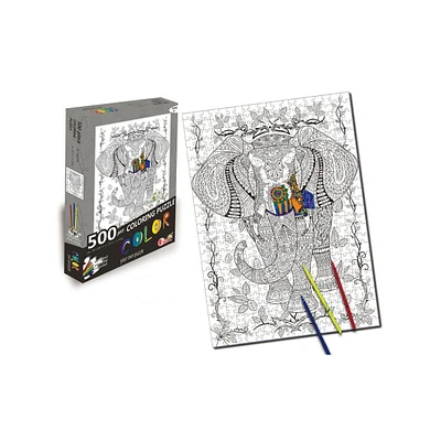 Elephant 500 Piece Coloring Jigsaw Puzzle + 6 Markers