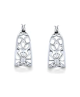 Bling Jewelry Boho Filigree Leaf Hoop Huggie Earrings Sterling Silver 1 Inch Diameter