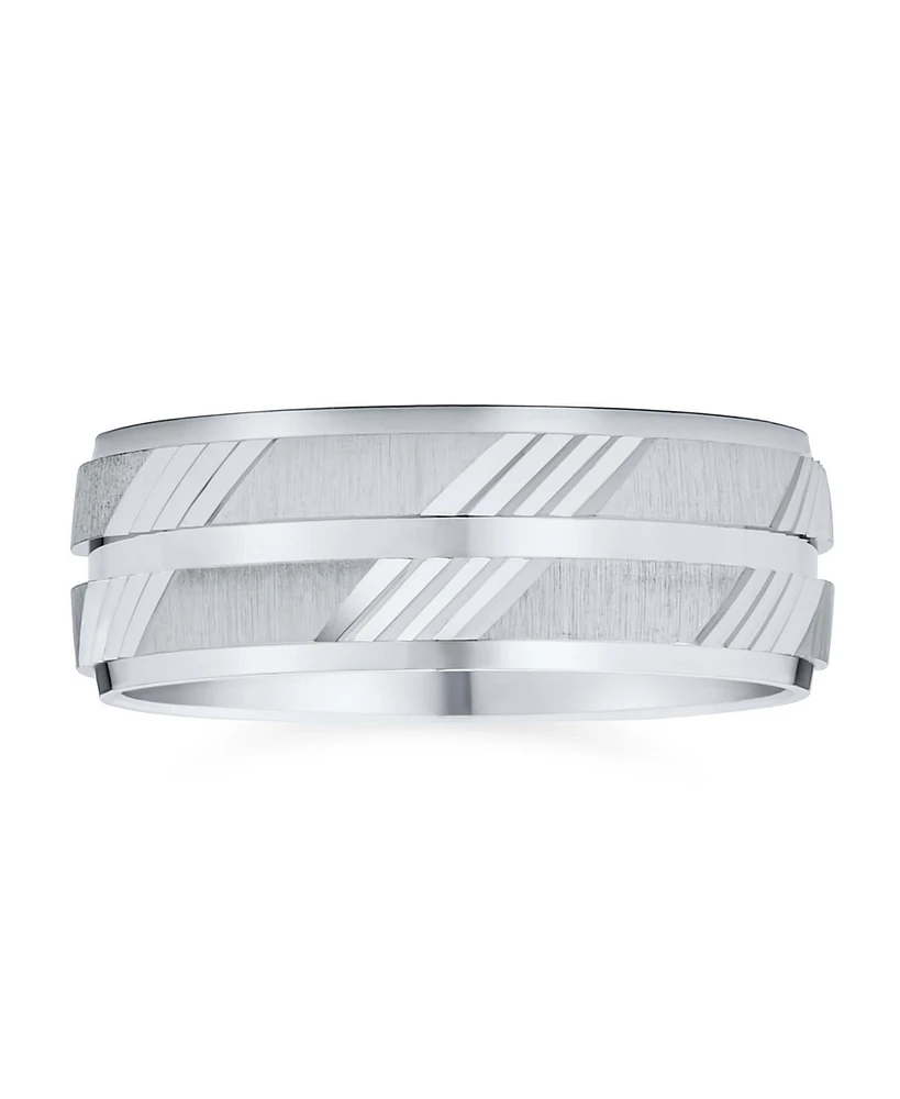 Bling Jewelry Stash Striped Pattern .925 Sterling Silver Eternity Band Ring 7MM Wide