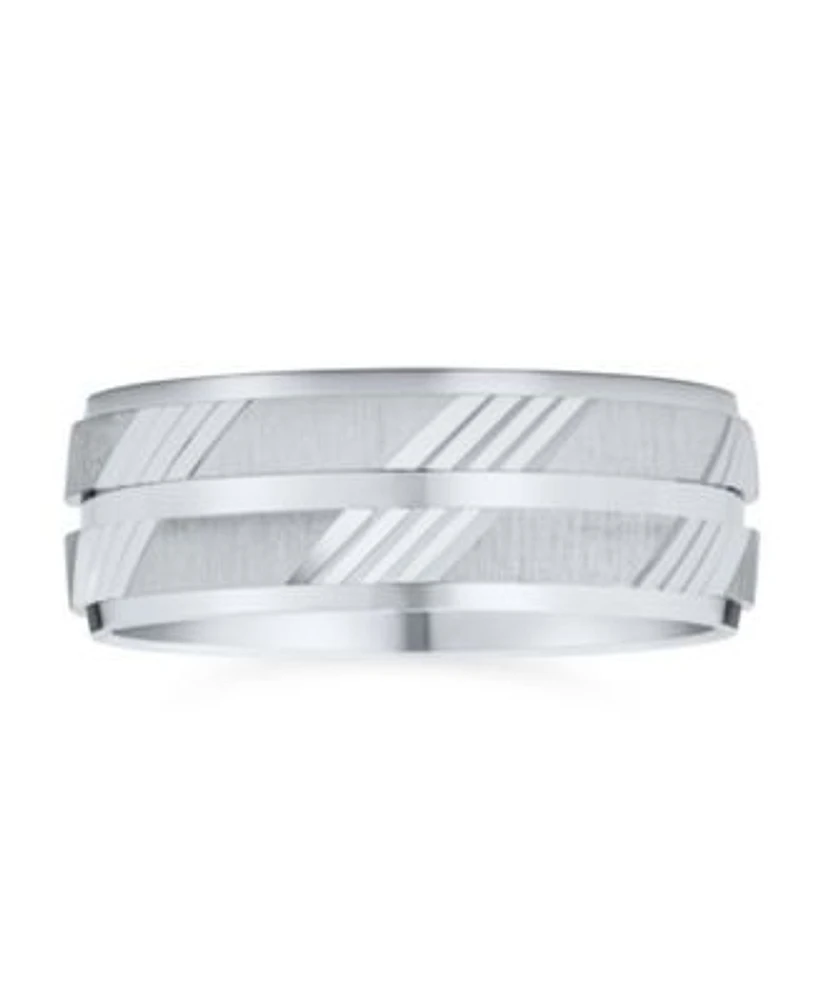 Bling Jewelry Unisex Stash Striped Pattern .925 Sterling Silver Band Ring