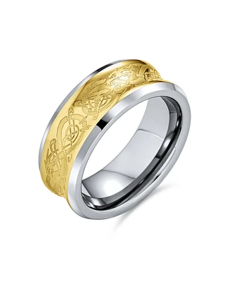 Bling Jewelry Celtic Knot Dragon Inlay Couples Concave Titanium Promise Band Ring Black Silver Gold Tone Comfort Fit 8MM