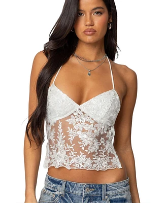 Edikted Women's Nyx Backless Sheer Lace Top