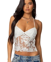 Edikted Women's Nyx Backless Sheer Lace Top