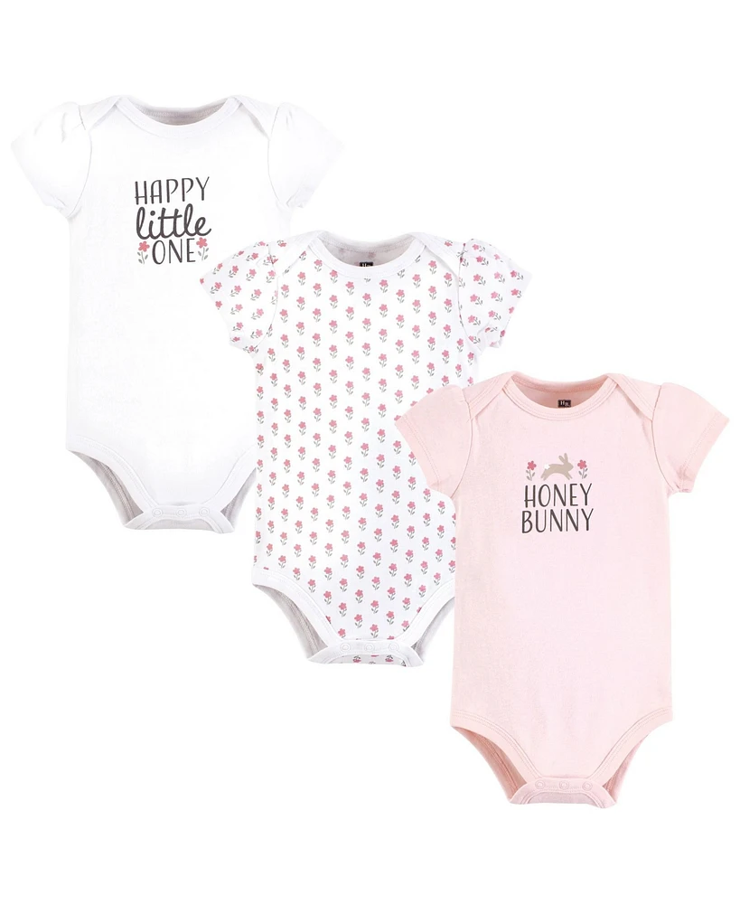 Hudson Baby Girls Cotton Bodysuits, Honey Bunny Flower, Preemie