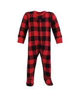 Hudson Baby Baby Boys Hudson Thermal Zipper Sleep and Play 2pk, Buffalo Plaid Moose, Preemie