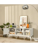 Tv Stand Entertainment Media Console with 2 Rattan Cabinets and Open Shelves