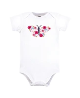Hudson Baby Girls Cotton Bodysuits, Bright Butterfly Floral, Preemie