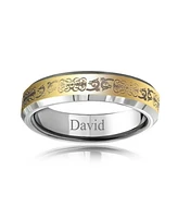 Bling Jewelry Couples Two Tone Celtic Knot Dragon Silver Gold Tones Titanium Band Rings Comfort Fit 5MM Wide Beveled Edge