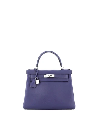 Pre-Owned Hermes Kelly 28 Handbag Verso Evercolor with Palladium Hardware