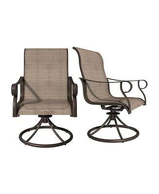 Swivel Textilene Metal Outdoor Patio Dining Chair in Light Taupe (Set of 2)