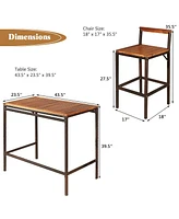 3 Pcs Patio Rattan Wicker Bar wood Table Chair Outdoor