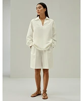 Lilysilk Women's Oversized Silk-Linen Blend Shirt