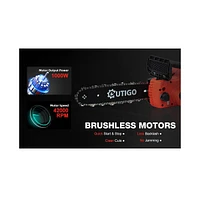 Cordless Electric Chainsaw Outigo, 1000W Brushless Chainsaw 12-Inch with 2×21V Batteries, 2 Replacement Chains & 1 Guide Bars & Charger, Bettery