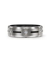 Bling Jewelry Black Inlay Cz Cubic Zirconia Accent Silver Tone Titanium Wide Band Ring