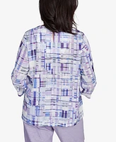 Alfred Dunner Women's Crystal Springs Watercolor Plaid Lace Neck Top