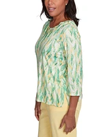Alfred Dunner Petite Rise & Shine Bright Textured Strokes Embellished Top