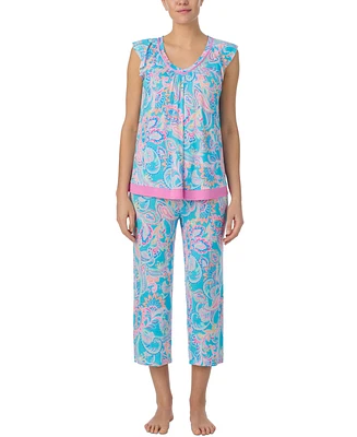 Ellen Tracy Women's Printed V-Neck Cropped Pajama Set