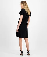 Ak Anne Klein Women's Double Flutter-Sleeve V-Neck Dress