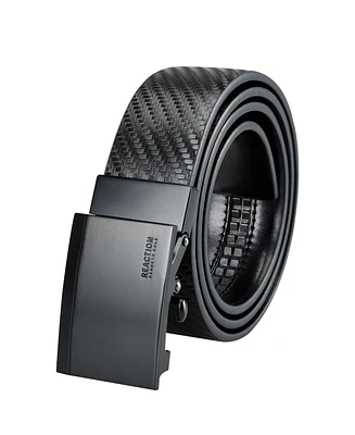 Kenneth Cole Reaction Men's Exact System Track Lock Matte Black Plaque Buckle Belt