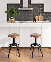 Seville Classics Acacia Wood Seat Pneumatic Adjustable Work Stool