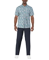 Pga Tour Men's Short Sleeve Seersucker Palm Print Golf Polo Shirt