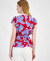 Tommy Hilfiger Women's Printed Ruffled-Sleeve Peplum Top