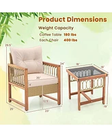 3 Pcs Patio Furniture Set Outdoor Pe Wicker Conversation Bistro Set