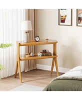 Tribesigns Narrow Side Table for Living Room, Farmhouse End Table with 2-Tier Storage Shelf and Solid Wood Legs