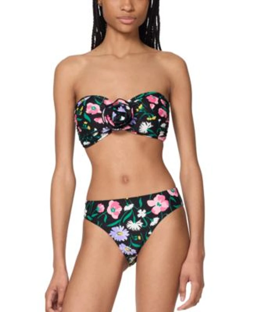 Kate Spade Womens Rosette Trim Bandeau Bikini Top High Cut Bottoms