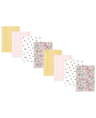 Hudson Baby Boys and Girls Cotton Poly Flannel Burp Cloths 8-Pack, Pink Yellow Pretty Floral, One Size