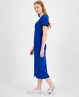 Tommy Hilfiger Women's Ribbed Faux-Wrap Midi Dress