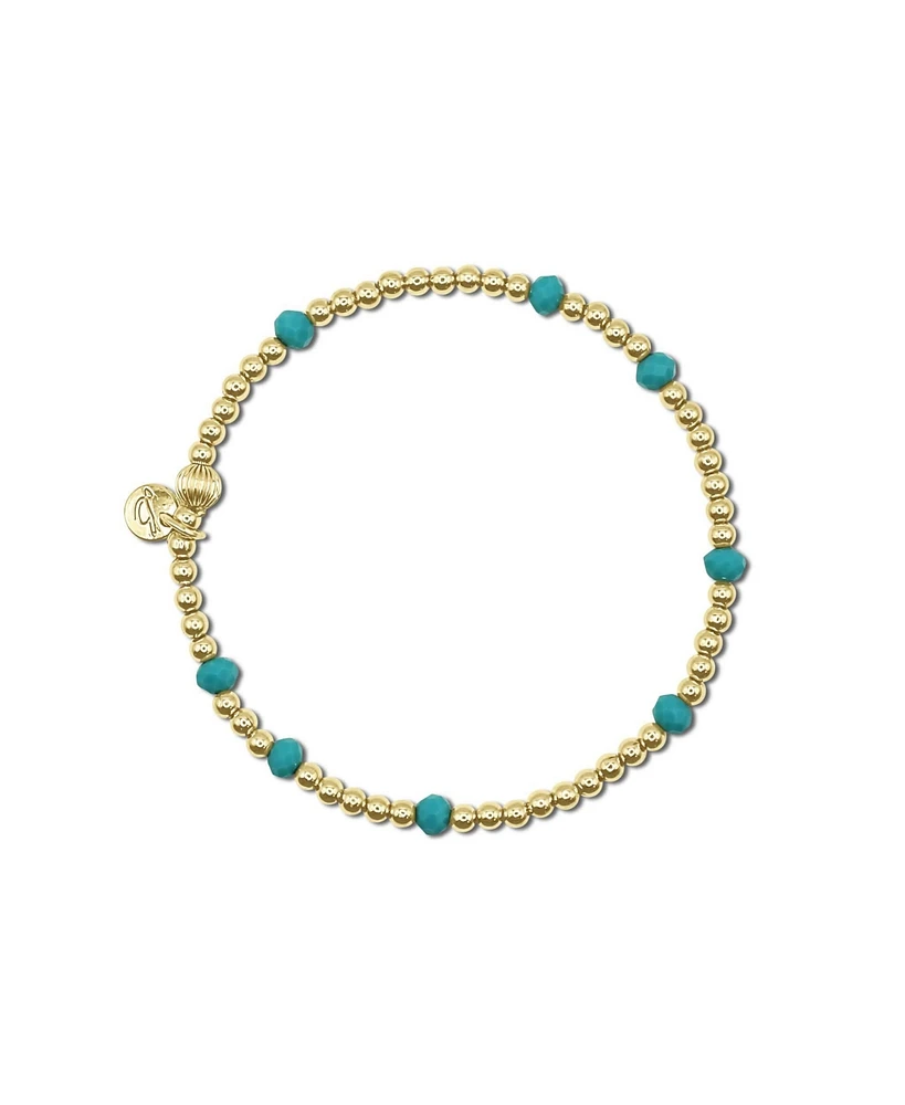 Non-Tarnishing 3mm Gold Filled Ball and Teal Glass Bead Stretch Bracelet