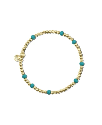 Non-Tarnishing 3mm Gold Filled Ball and Teal Glass Bead Stretch Bracelet