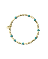 Non-Tarnishing 3mm Gold Filled Ball and Teal Glass Bead Stretch Bracelet