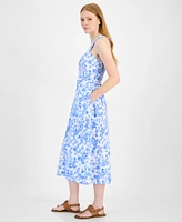 Tommy Hilfiger Women's Cotton Paisley-Print Smocked-Back Midi Dress