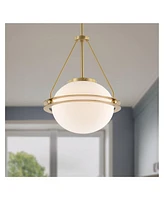 Saturna 13" Modern Pendant Ceiling Light Fixture Dining Room Over Table Kitchen Island Foyer Globe Hanging Round Soft Gold Finish White Glass Hallway