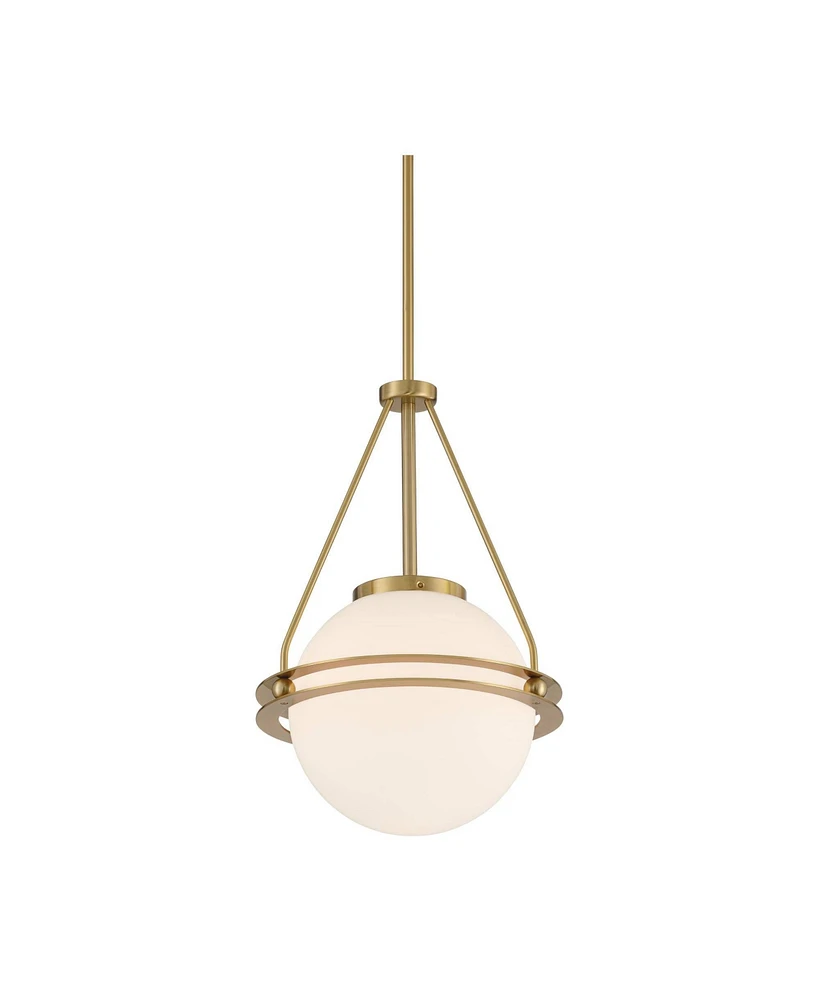 Saturna 13" Modern Pendant Ceiling Light Fixture Dining Room Over Table Kitchen Island Foyer Globe Hanging Round Soft Gold Finish White Glass Hallway