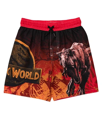 Jurassic Park Boys World Blue (Dinosaur) Upf 50+ Swim Trunks Bathing Suit