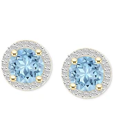 Lab-Created Ruby (2 ct. t.w.) & White Sapphire (1/5 Halo Stud Earrings 10k Gold (Also Additional Gemstones)