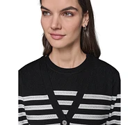Karl Lagerfeld Paris Women's Striped Crystal-Button Cardigan