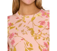CeCe Women's Flora-Print Crewneck Short-Sleeve Sweater