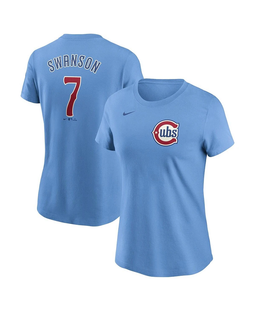 Nike Women's Dansby Swanson Baby Blue Chicago Cubs Fuse Name Number T-Shirt