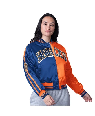 Starter Women's Orange/Blue New York Knicks Zone Blitz Cropped Full-Snap Satin Jacket