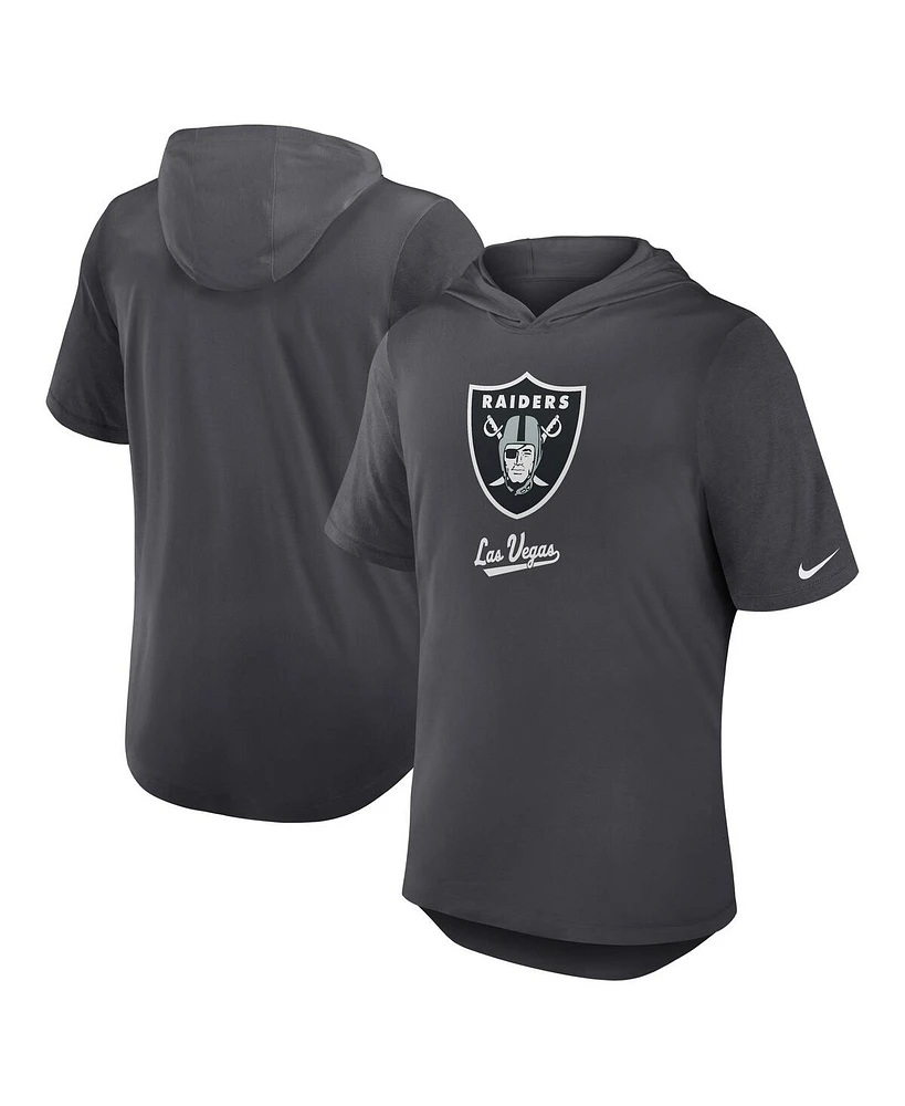 Nike Men's Anthracite Las Vegas Raiders Tri-Blend Performance Hoodie T-Shirt
