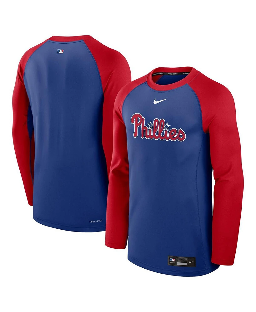 Nike Men's Royal/Red Philadelphia Phillies Authentic Collection Game Time Raglan Performance Long Sleeve T-Shirt