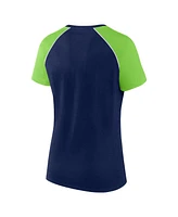 Fanatics Women's College Navy/Neon Green Seattle Seahawks Glittered Primary Raglan T-Shirt