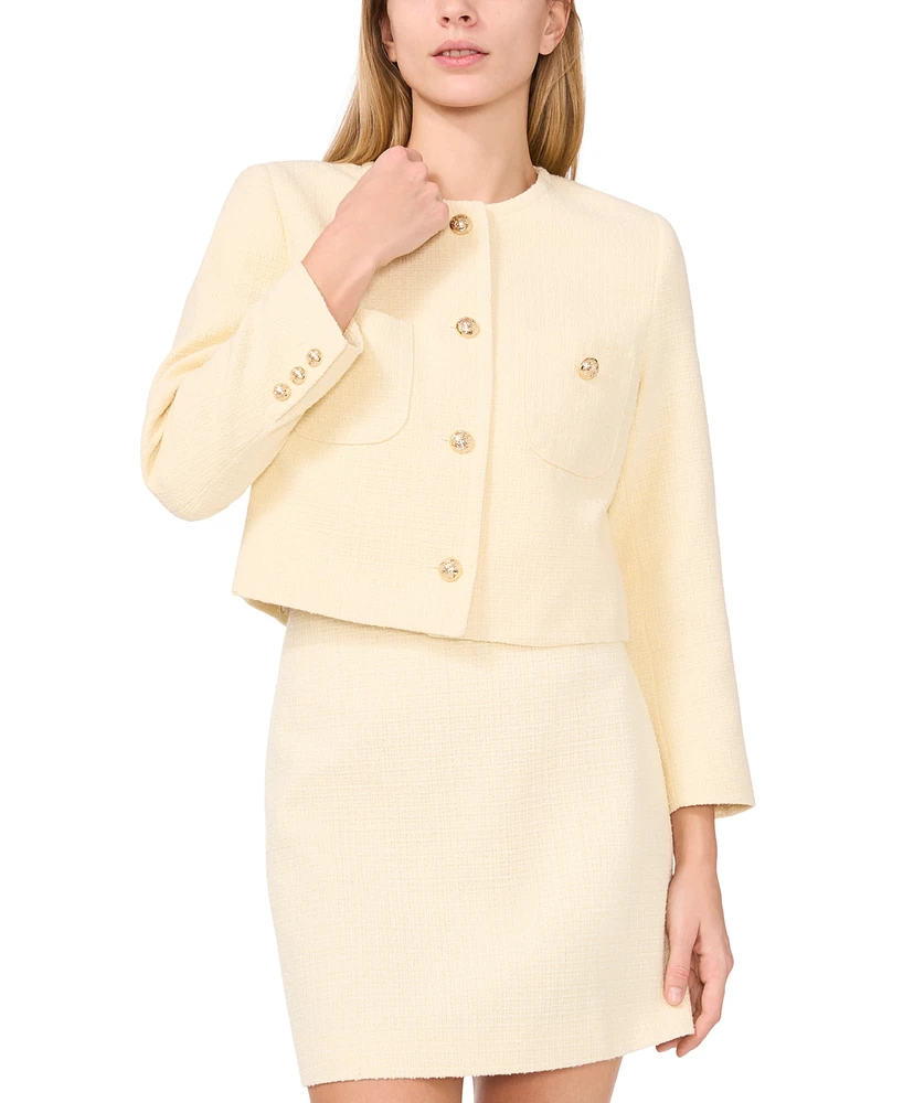 CeCe Women's Long Sleeve Collarless Tweed Jacket