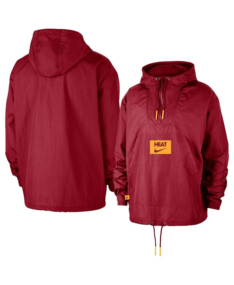 Nike Men's Red Miami Heat Courtside Premium Club Anorak Quarter-Zip Pullover Hoodie